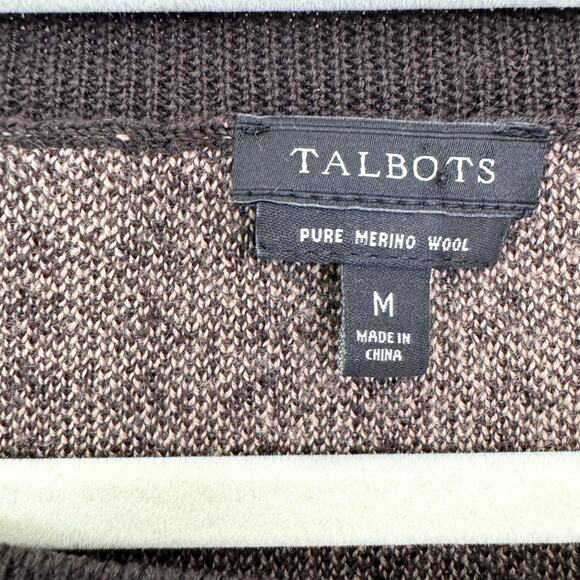 Talbots Womens Pullover Sweater Size M 100% Merino Wool Houndstooth Academia Tan - Picture 2 of 6
